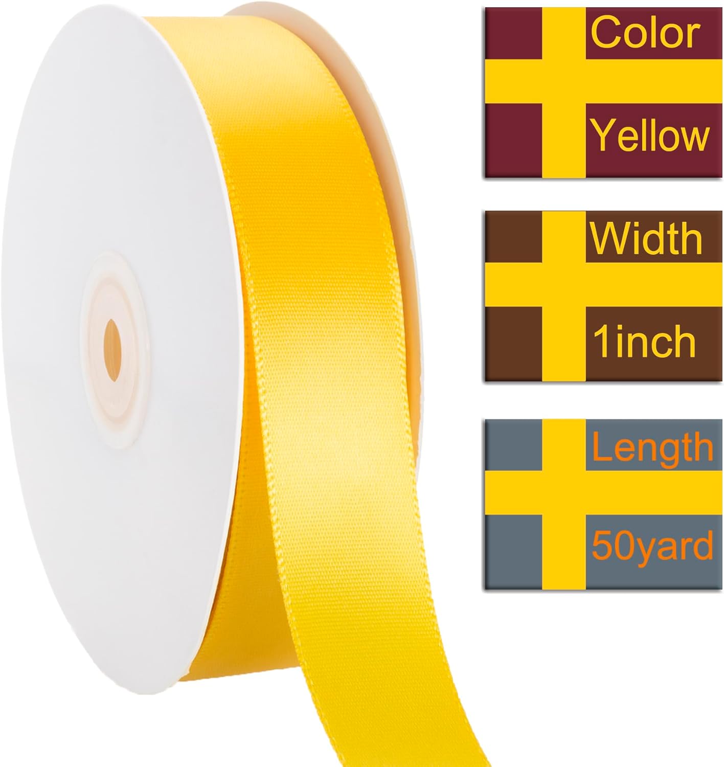 1 Inch Yellow Ribbon, 50 Yards Craft Polyester Satin Ribbon Perfect for Gift Wrapping, Handmade Roses, Wedding Party Decorations and DIY Crafts