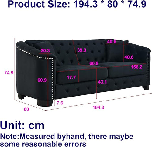 77" Modern Velvet Chesterfield Sofa - Image 2