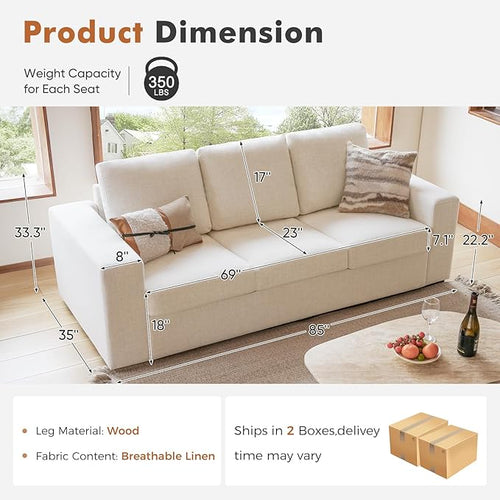 ABCASA 85'' Modern Couches for Living Room, 3 Seater Comfy Sofa - Image 2