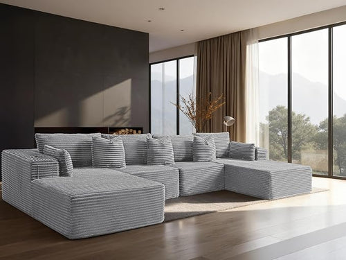 138" Cloud Sectional Couch, Comfort U Shaped Sofa by VYUXWO