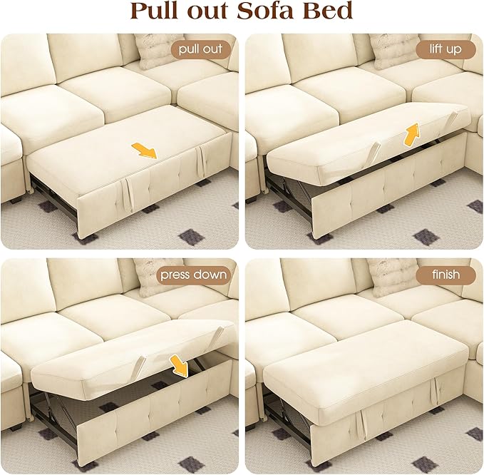 Ihanherry 106-inch Large L-Shaped Sectional Sofa Bed, 7-Seater Convertible Pull - Image 7