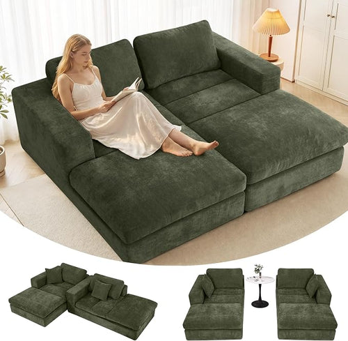 80.7" Oversized Double Chaise Lounge Chair Indoor, Cloud Boneless Sleeper Sofa by Mifnas