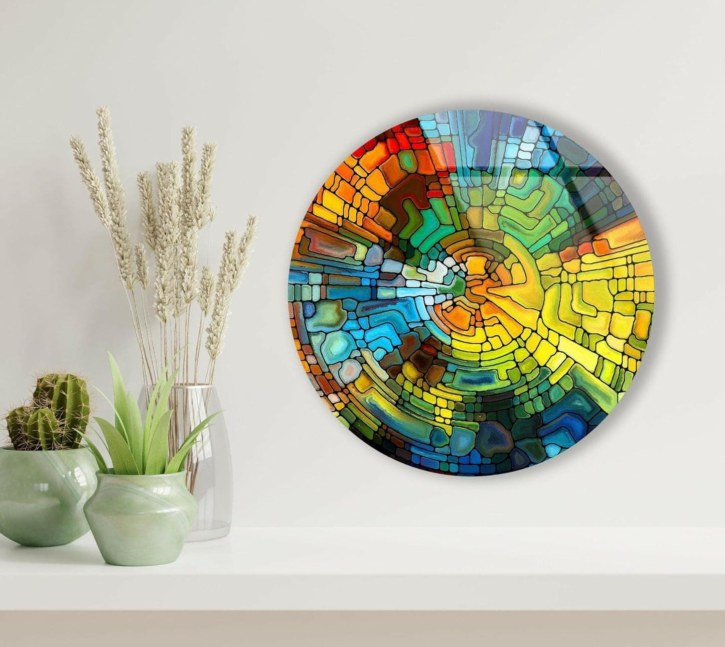 My Photostation.com 39,4''(100cm) Diameter Stained Yellow Round Glass Wall Art Tempered Glass Printing Wall Decor Large Wall Art Wall Hangings