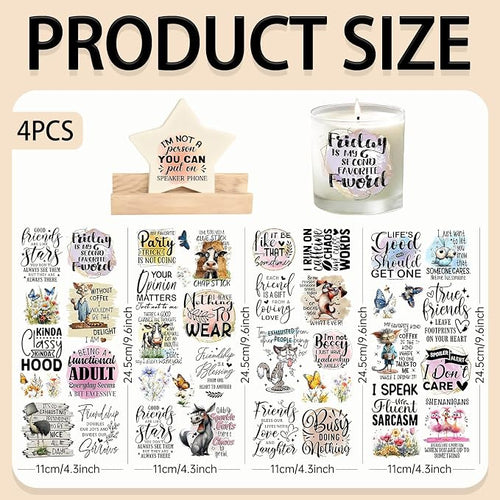 4 Sheets Rub on Transfers for Crafts, Animal Satirical Quotes Furniture - Image 2