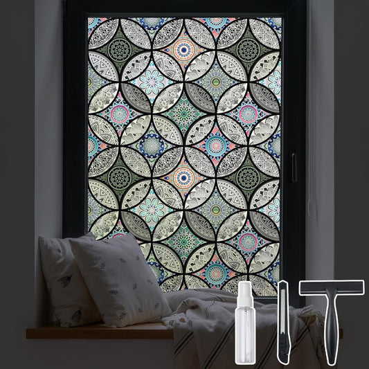 DKTIE Static Cling Decorative Window Film with Installation Tools Non Adhesive Privacy Film Stained Glass Window Film for Bathroom Shower Door Heat Cotrol Anti UV 35.4 x 118.1 Inch