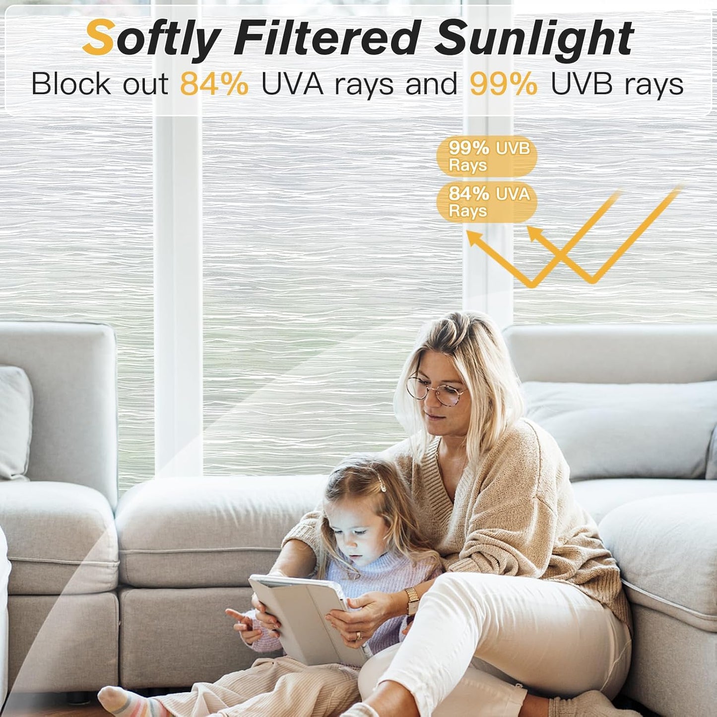 Haton Window Privacy Film, Frosted Glass Privacy Window Clings, Sun Blocking Frosting Opaque Coverings, Static Cling Removable Decorative Stickers for Home Door, Non-Adhesive 35.4" x 118.1"