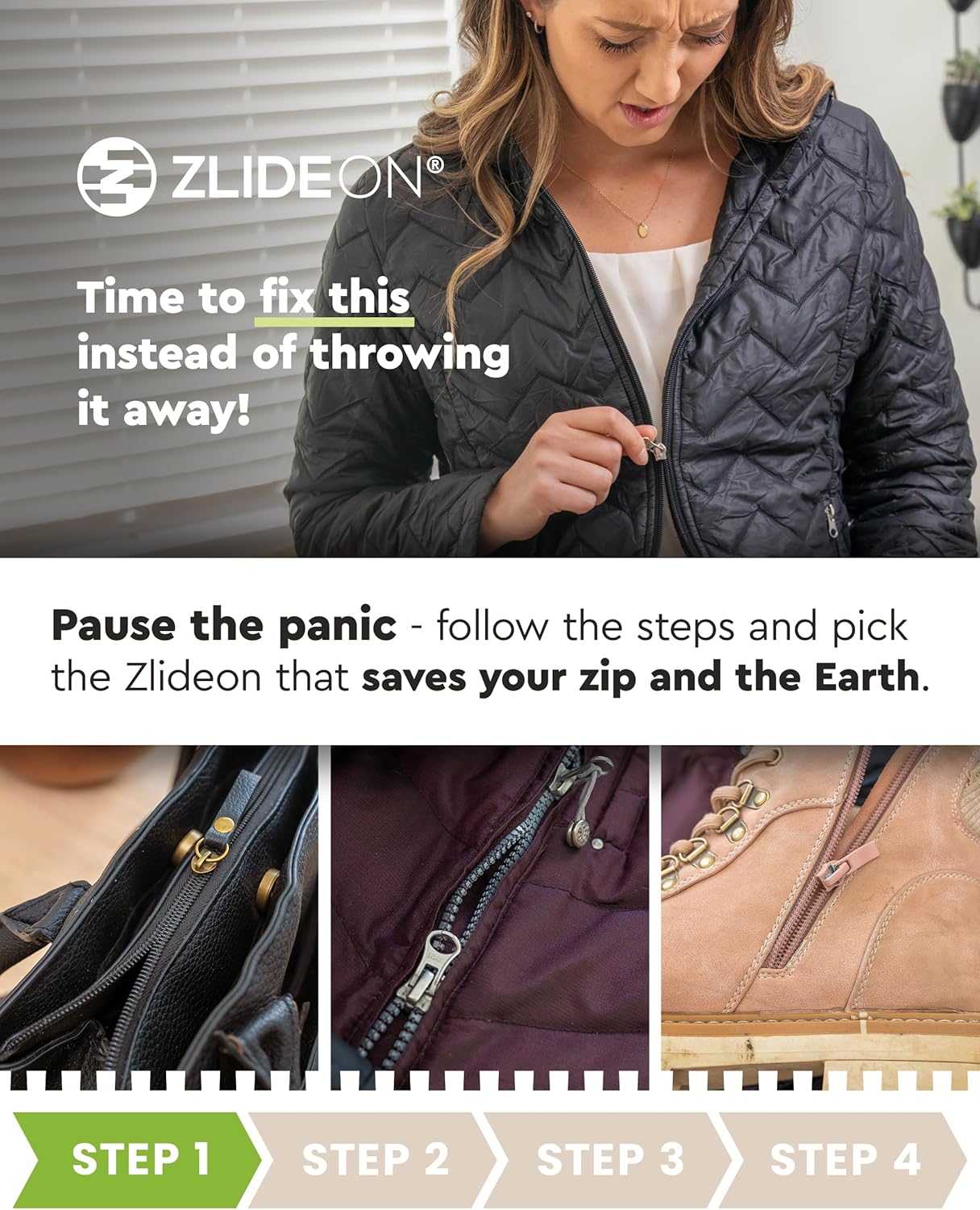 ZlideOn Zipper Pull Replacement - 1pcs, Silver, Normal (L) - Instant Zipper Replacement Slider for Metal Zippers