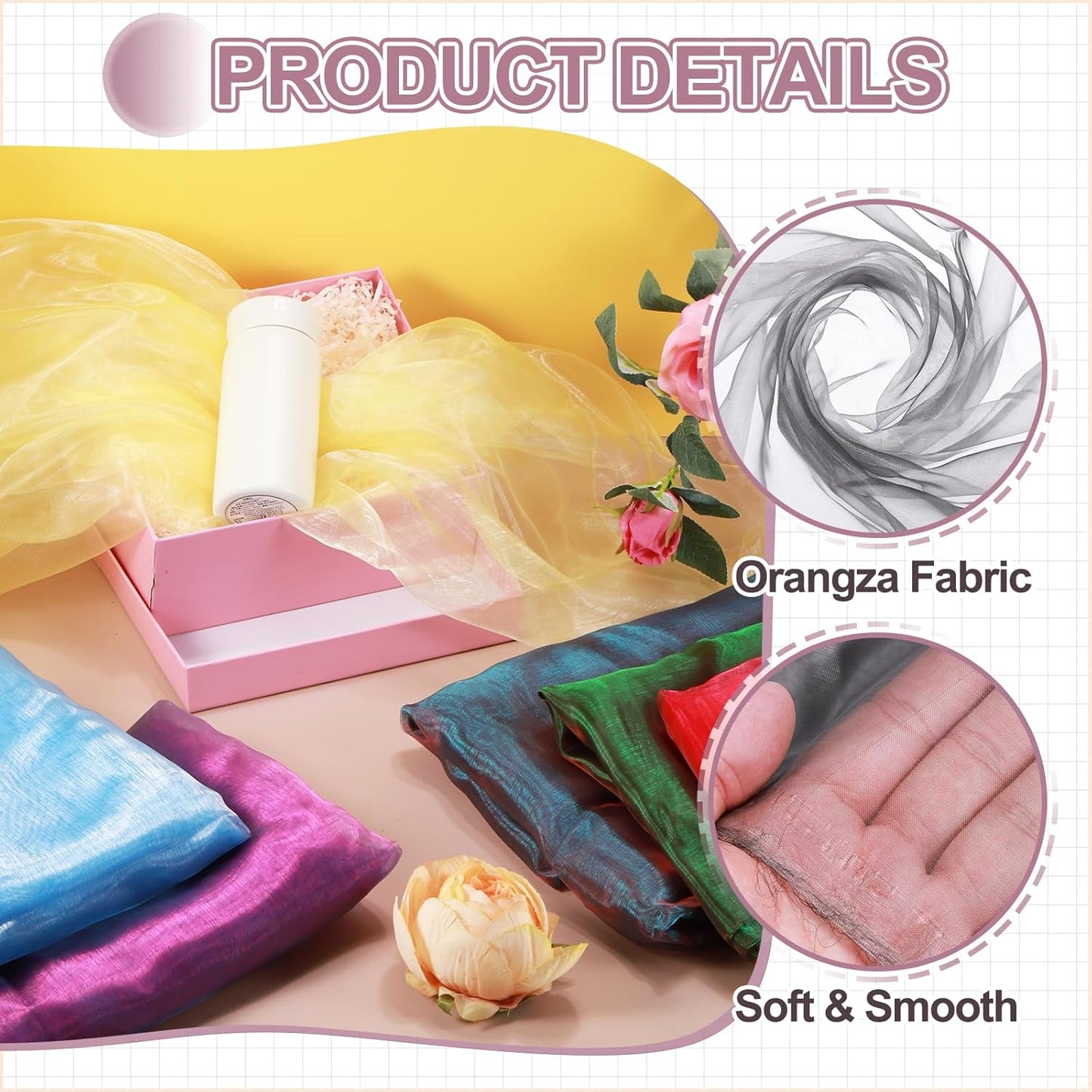 MECCANIXITY Iridescent Sheer Organza Fabric, 10 Yards x 59 Inches Solid Holographic Shiny Fabric Organza Cloth for Wedding, Curtains, Costume, Photo Background, Gradient Gray