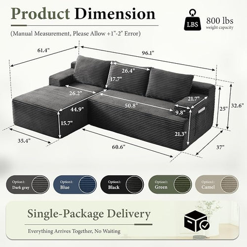 96" Sectional Couches for Living Room Cloud Couch Sofa - Image 2