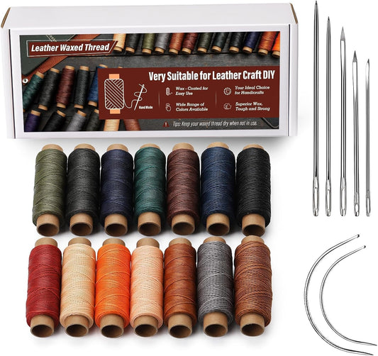 0.55 mm Round Waxed Thread, 14 Colors 76 Yards Spool Wax Coated String, Leather Sewing Waxed Thread for Sewing, Stitching, Beading, Bookbinding, Braiding, Bracelet