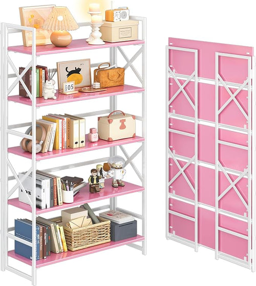 4NM Extra Wide 5 Tiers No Assembly Book Shelves, 51.2" H Folding Bookshelf by 4NM