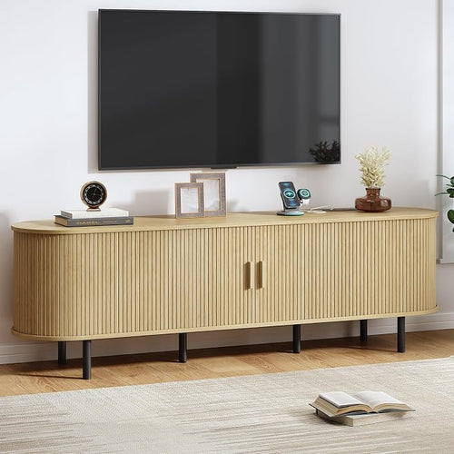70.8" TV Stand with Power Outlet, Mid-Century Modern Television Stand, Fluted by ComfyCorner