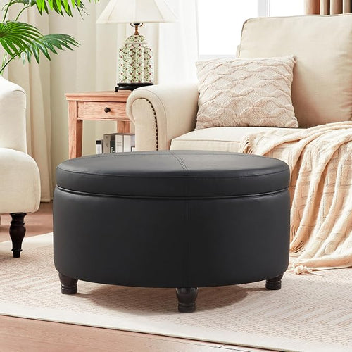 30-Inch Round Storage Ottoman, Modern Ottoman Coffee Table by MIQMICMIK