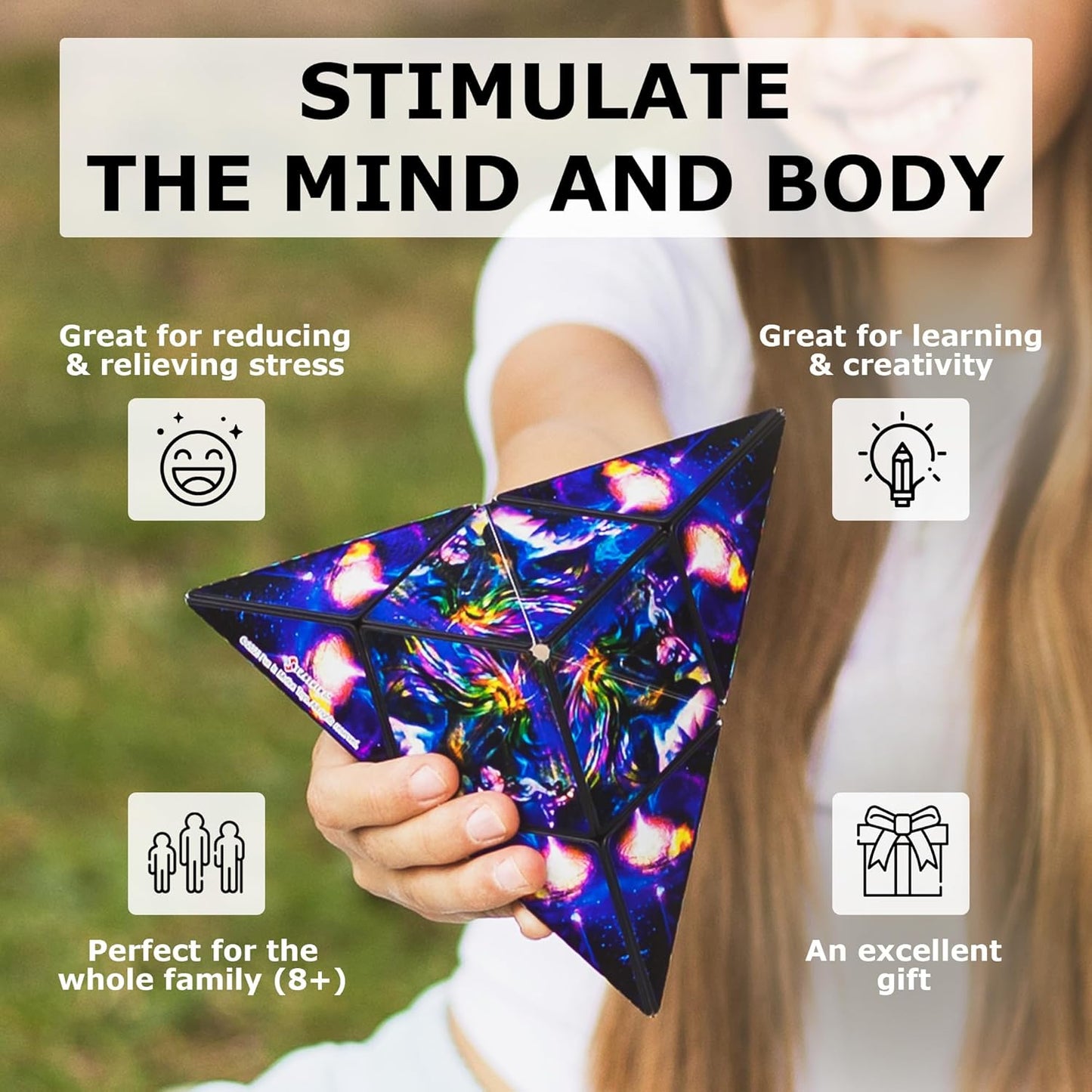 SHASHIBO Shape Shifting Box - Award-Winning Fidget Toy w/ 36 Rare Earth Magnets - Fidget Cube Transforms Into Over 70 Shapes, Sensory Toy Gift for Kids, Teens, and Adults (Cosmic Surfer)