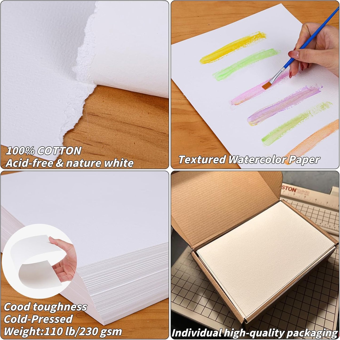 150 Sheets Cotton Watercolor Paper Bulk -230GSM Art Paper-8.5 x 11 inch Painting & Craft Paper, Finger Paints, Watercolor, Tempera, Drawing, Art Room & Home School Crafts