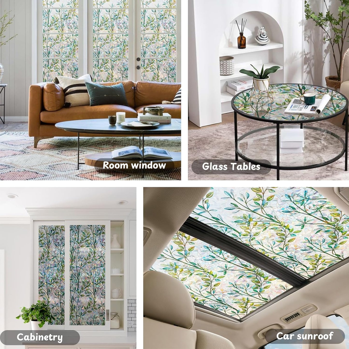 NINETREX Stained Glass Window Film 3D Decorative Cling, Sun Blocking Static Cling Removable Film for Glass Door, Home Decor Window Cover Non-Adhesive 35.4 x 78.7 inches, Leaf