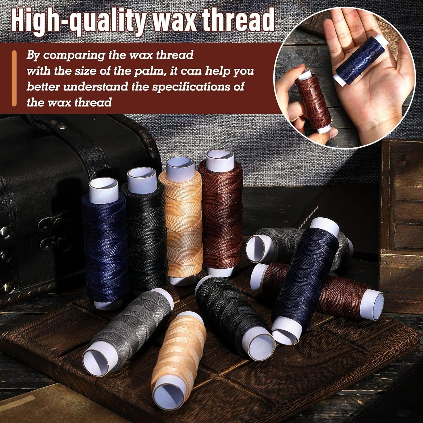 0.8 mm 54 Yards Round Waxed Thread for Leather Sewing, Leather Thread Wax String for Sewing, Stitching, Bookbinding, Bracelet, Braiding (Blue)