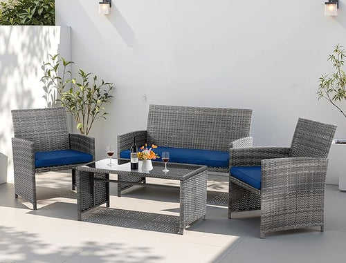 4 Piece Patio Ratten Set Outdoor Furniture Set Wicker Conversation Set by Shintenchi%7CFurnitureMadeforRealLife