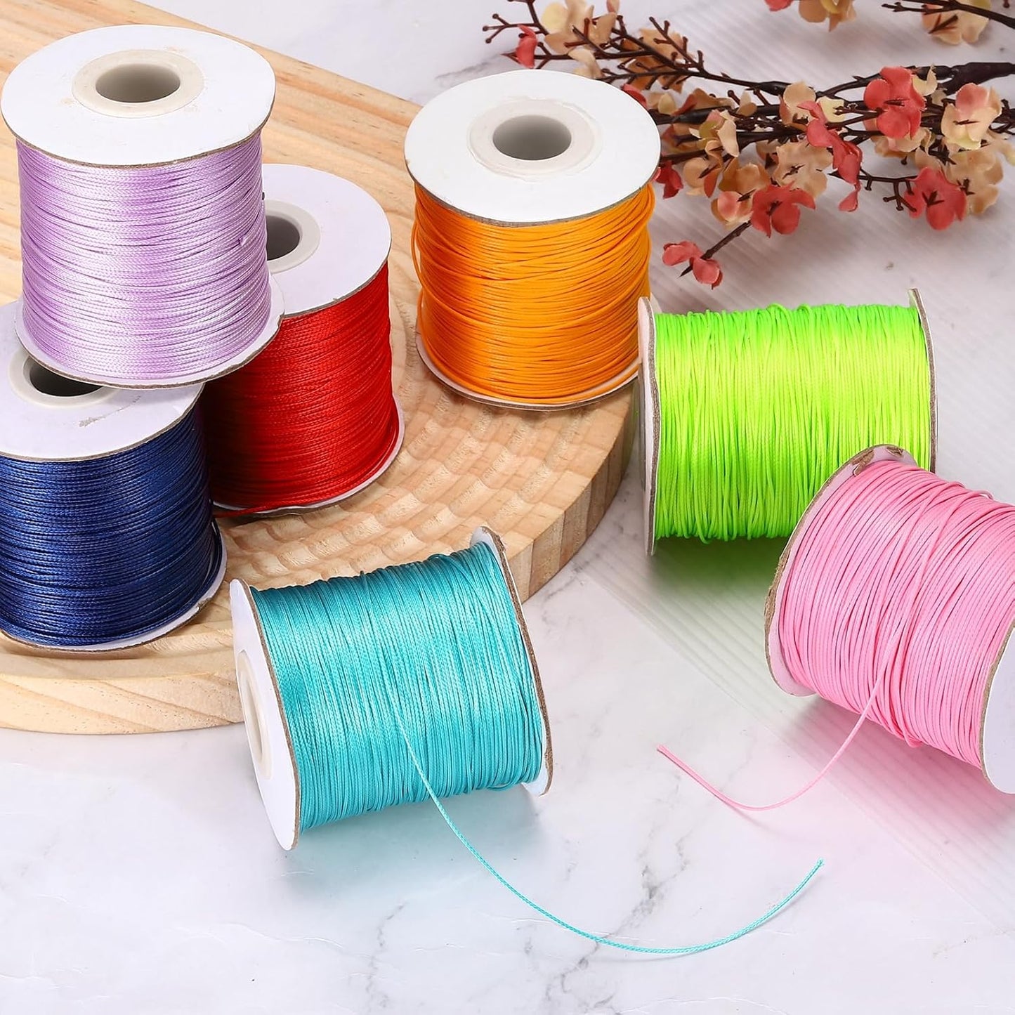 MECCANIXITY Waxed Cord 0.5mm Waxed Polyester Cord 175 Yard Wax String for Bracelet Making, Necklaces, Beading, Jewelry Making and DIY Crafts(Lake Blue)