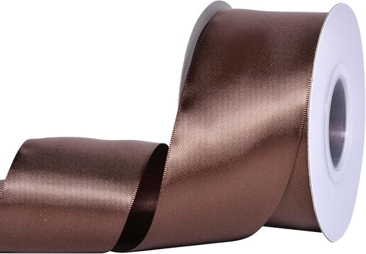 YAMA Brown Double Faced Satin Ribbon, 2 Inch 25 Yards, Great for Crafts Bows Flower Bouquet Wedding Home Decor Gift Wrapping