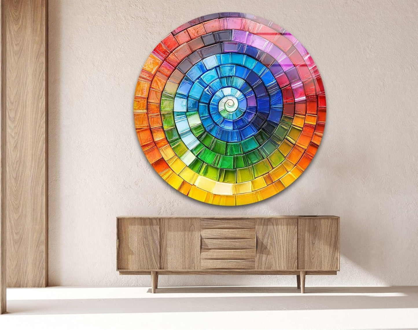 My Photostation.com 39,4''(100cm) Diameter Radiant Spiral Spectrum Round Glass Wall Art Tempered Glass Printing Wall Decor Large Wall Art Wall Hangings