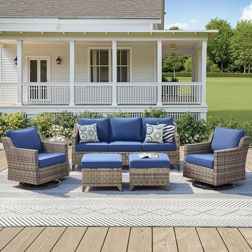 6 Piece Outdoor Patio Wicker Furniture Sets-High Back Outdoor Conversation Set by AMCLOBA