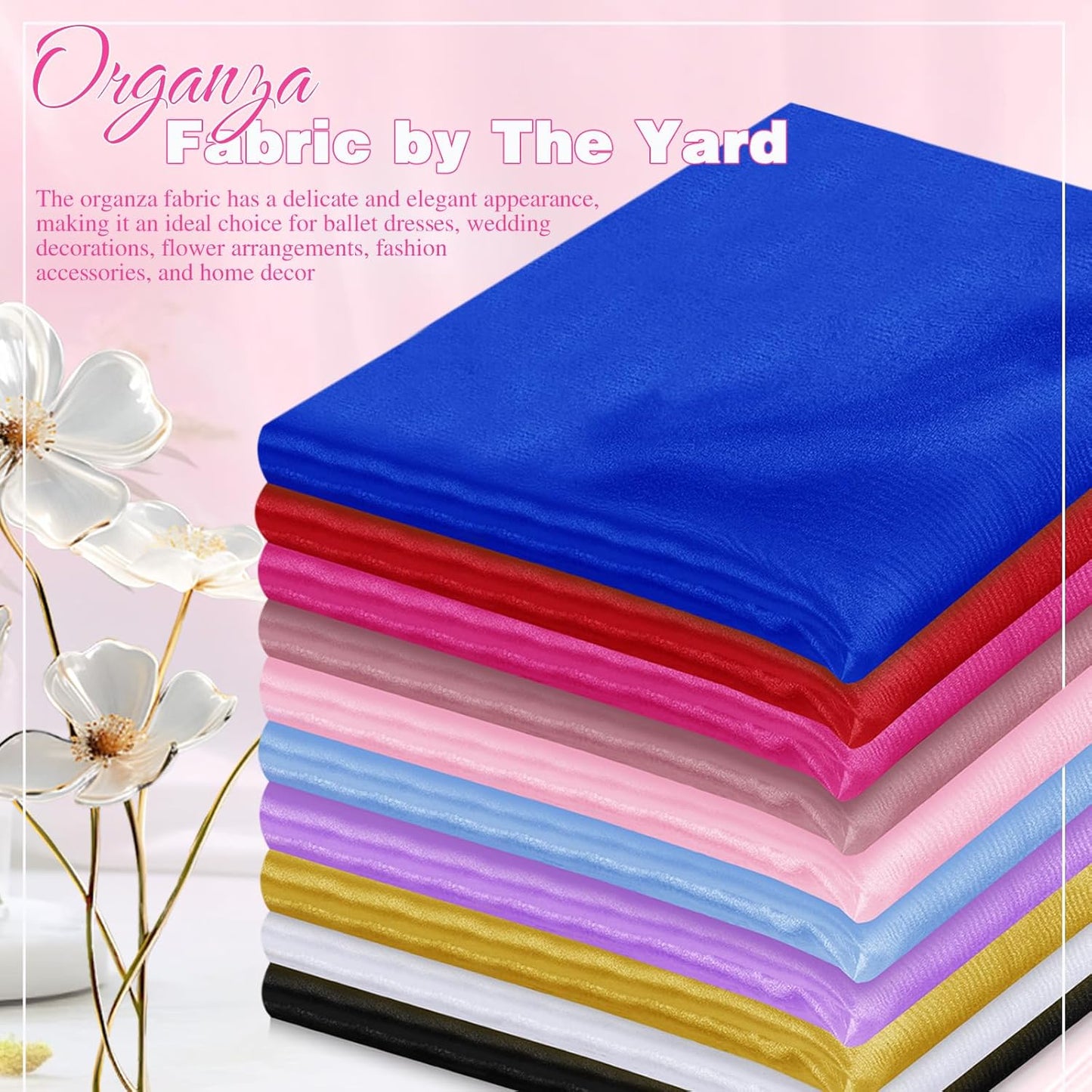 VACVELT Sheer Organza Fabric by The Yard, 60 Inch Wide Hot Pink Organza Fabric Bolt Bridal Sheer Tulle Fabric, Silk Organza Fabric Roll for Wedding Party Decorations Backdrop Curtain (10 Yards)