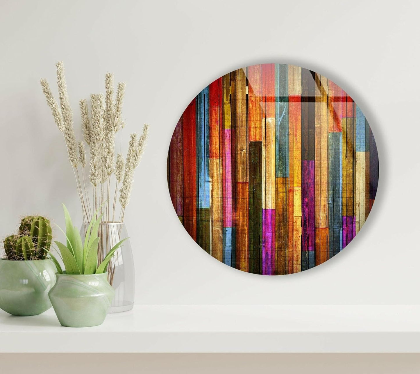 My Photostation.com 20''(50cm) Diameter Colorful Wood Pattern Round Glass Wall Art Tempered Glass Printing Wall Decor Large Wall Art Wall Hangings