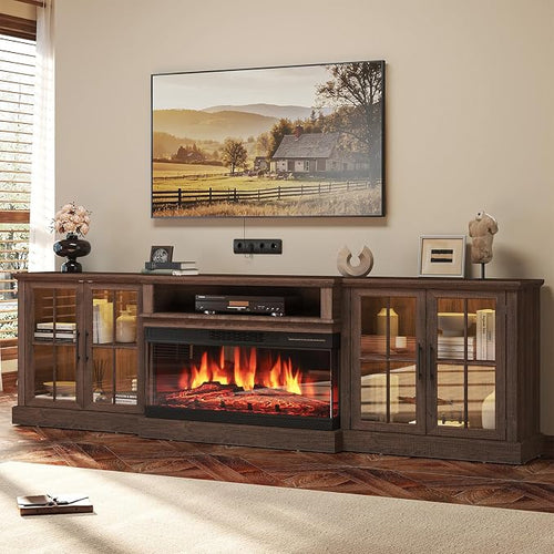 98" Farmhouse TV Stand with 36" Fireplace by Nordivale