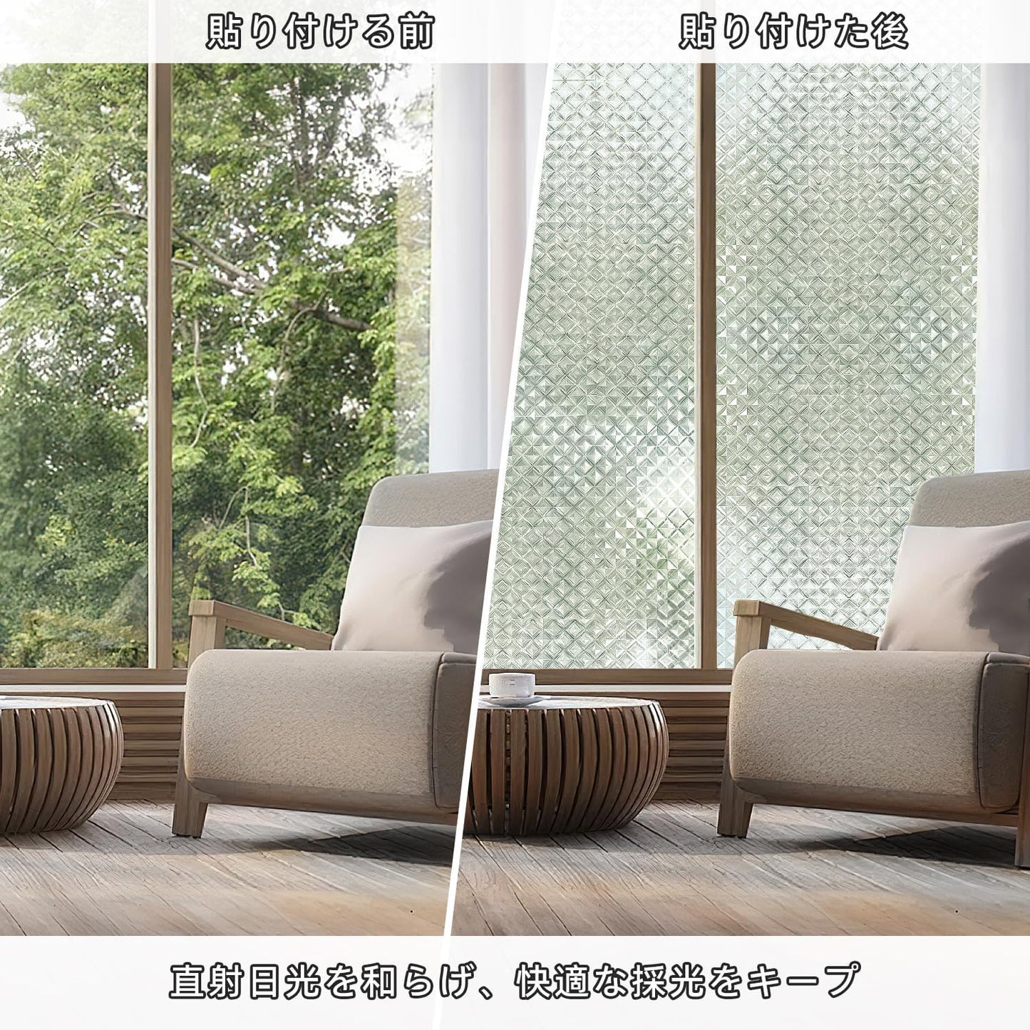 Qualsen Window Privacy Film, Stained Glass Window Film Heat Control UV, Frosted Rainbow Bathroom Decorative Film 3D Static Clings, Peel and Stick Window Tint for Home,17.5x78.7inch