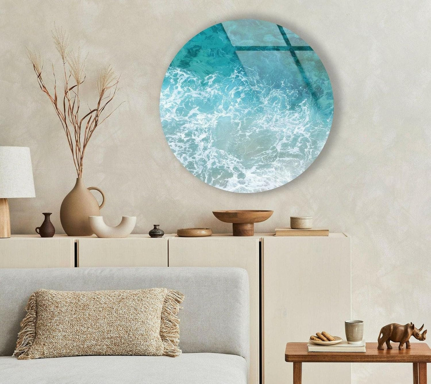 My Photostation.com 31.5''(80cm) Diameter Sea Waves Round Glass Wall Art Tempered Glass Printing Wall Decor Large Wall Art Wall Hangings
