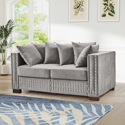 60.5"W Loveseat Sofa, Velvet Mid Century Modern Couch by JEEOHEY