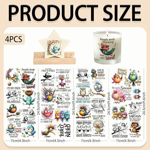 4 Sheets Rub on Transfers for Crafts, Funny owl Furniture Transfers for Wood - Image 2