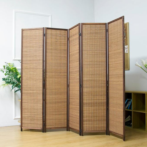 5 Panel Bamboo Room Divider Screen, 5.6 FT Tall Bamboo Divider Folding Privacy by PawlaBay