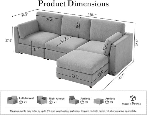 116'' Oversized Modular Sectional Sofa - Image 2