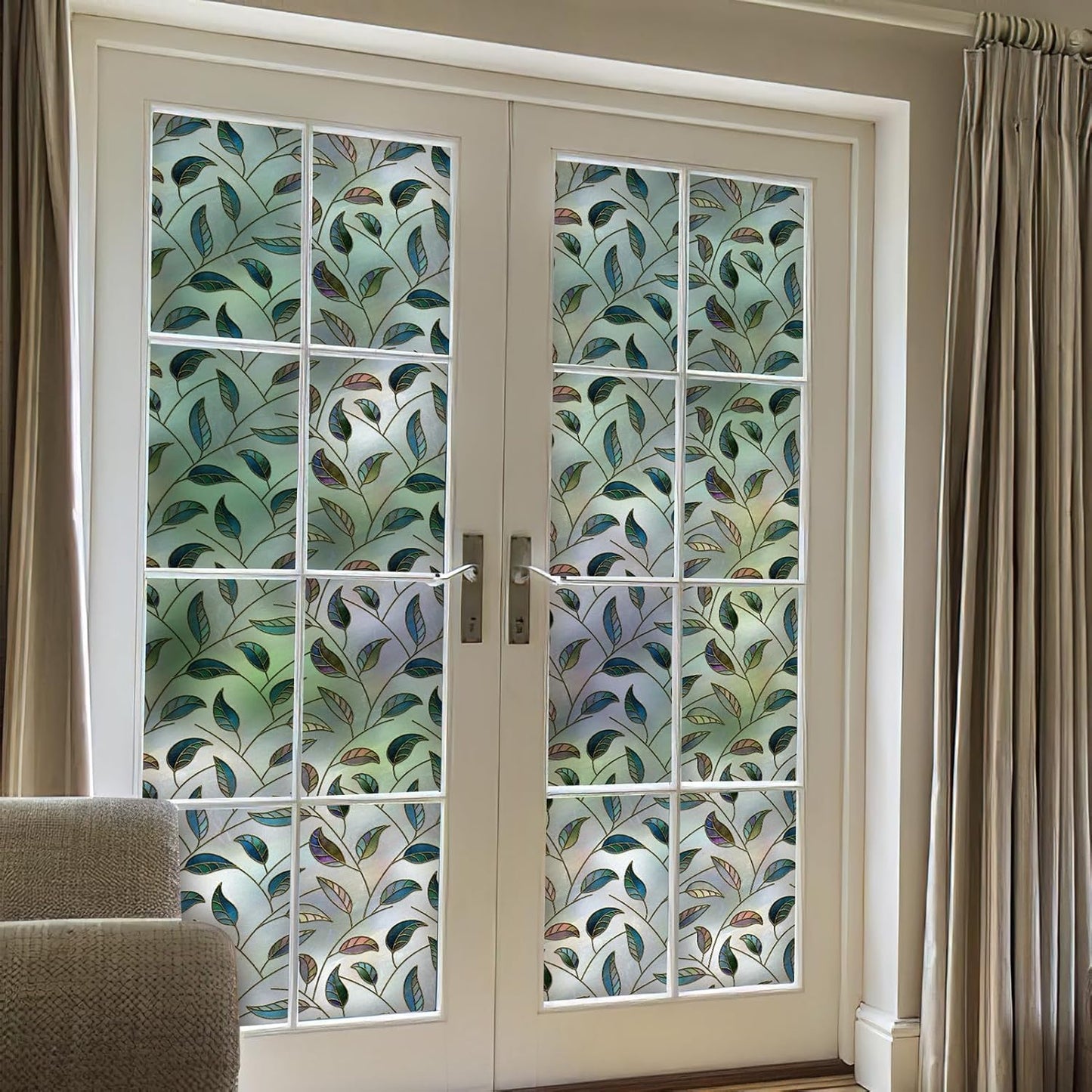 DKTIE Static Cling Decorative Window Film Vinyl Non Adhesive Privacy Film, Multilayer UV Inkjet Technology, 3D Thickened Stained Film (S166, 17.7'' x 118.1'')