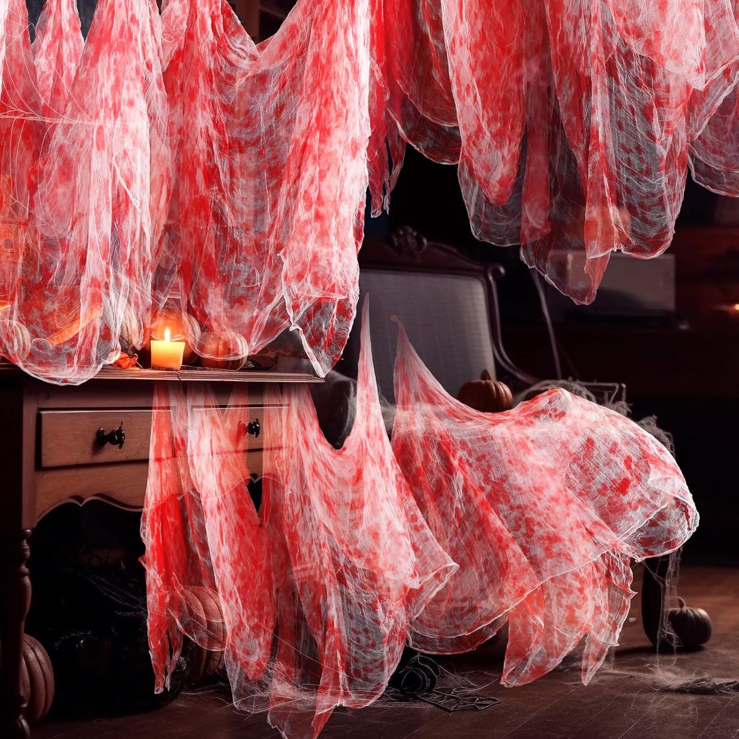 Boao Halloween Cheese cloth 64.96 x 39.37 Inch Bloody Cheesecloth Roll for Crafts Large Cotton Muslin Gauze Fabric for Halloween Outdoor & Indoor Spooky Decoration