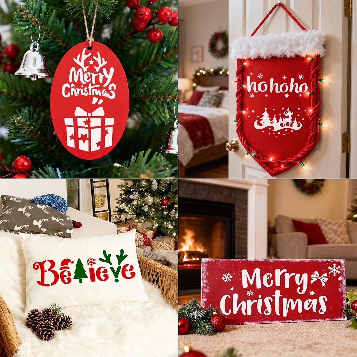 34pcs Christmas Stencils for Painting On Wood Reusable Xmas Stencils Set Holiday Templates for DIY Crafts Home Decor Art Projects