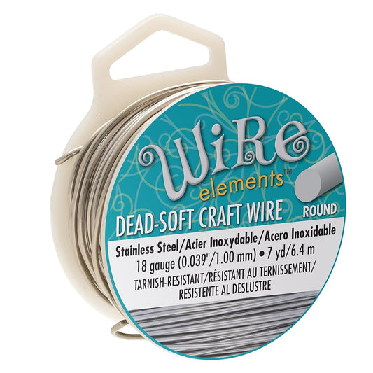 The Beadsmith Wire Elements Craft Wire – Tarnish Resistant, Soft Temper, Round, Stainless-Steel Color – 1mm, 18 Gauge, 7 Yard Spool – Jewelry Making, Wire Wrapping, Floral, & Other DIY Crafts