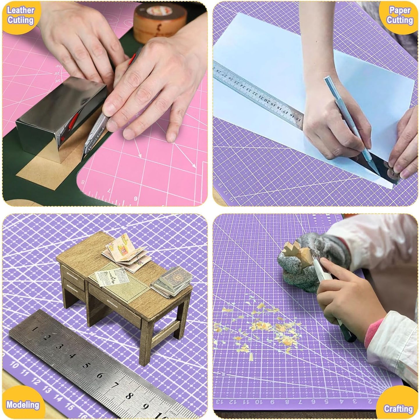 5 PCS Self Healing Cutting Mat 12" x 18": Sewing Rotary Cutting Mat for Crafts and Fabric Sewing Scrapbooking Quilting and Precision Cutting Purple & Pink Design (5, Purple & Pink)