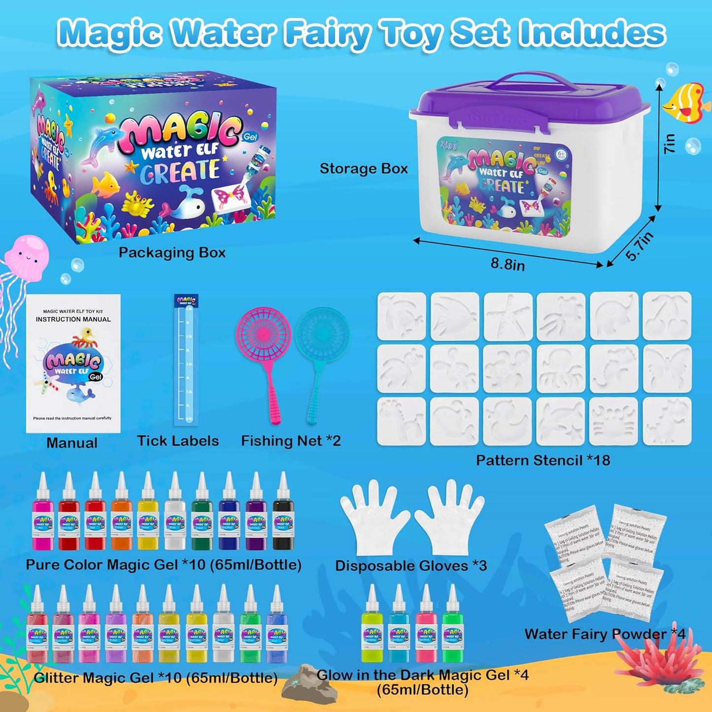 Magic Water Elf Toy Kit - Water Fairy Water Gel Kit, 24 Pcs Magic Gel and 18 Molds - Create Fun Water Toys, Ideal Xmas Gifts for Boys Girls Ages 6+