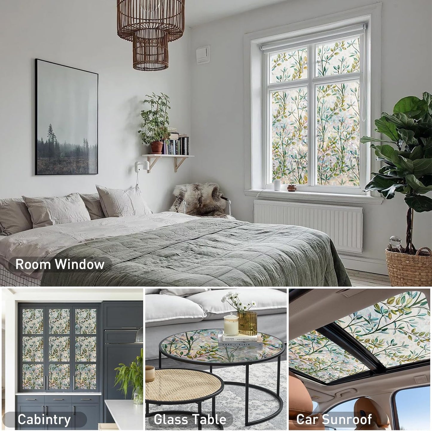Donox Window Privacy Film, 3D Decorative Window Vinyl Decorative Stained Glass Window Film, Anti-UV Sun Blocker Heat Control for Home, 23.6 Inch x 13.1 Feet (with Installation Tool)