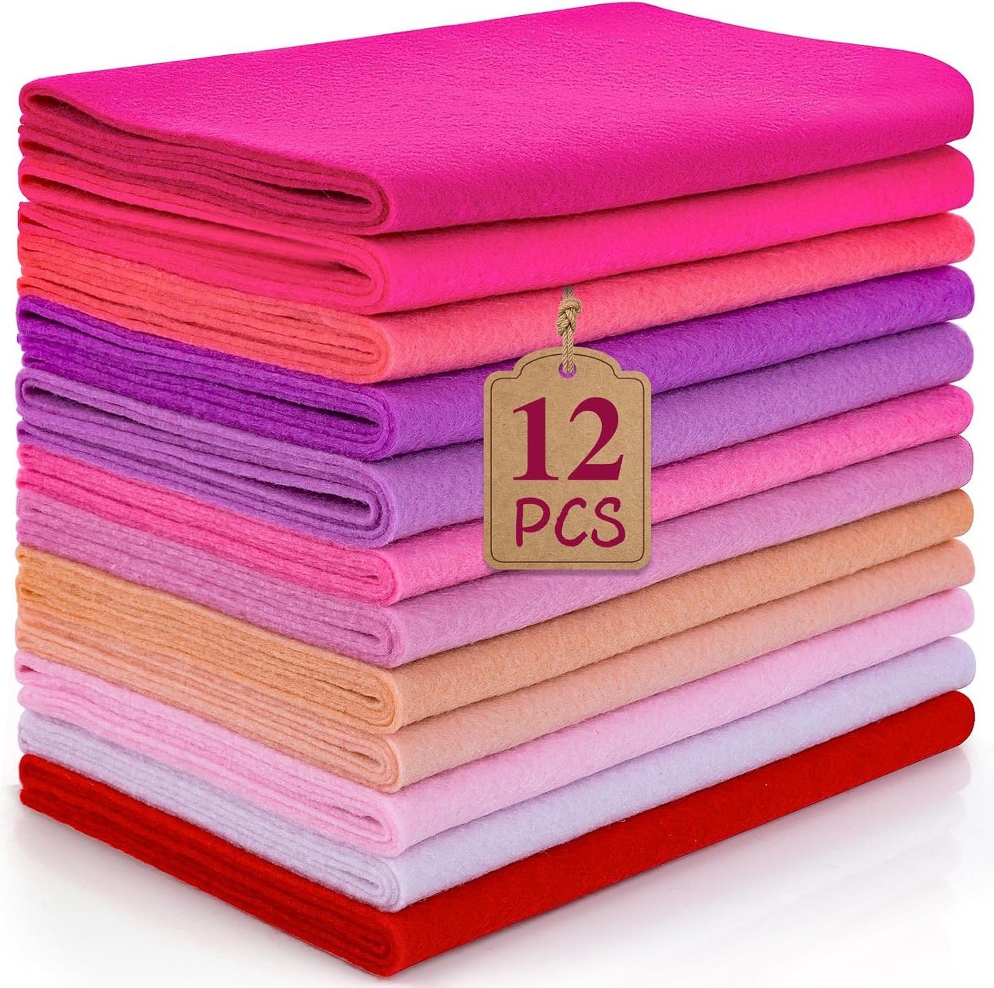 12 Rolls 8"x35"(20.5x90cm) 1.4mm Thick Soft Felt Fabric Sheet 12 Assorted Pink Series Colors Felt Pack for DIY Craft Sewing Squares Nonwoven Patchwork
