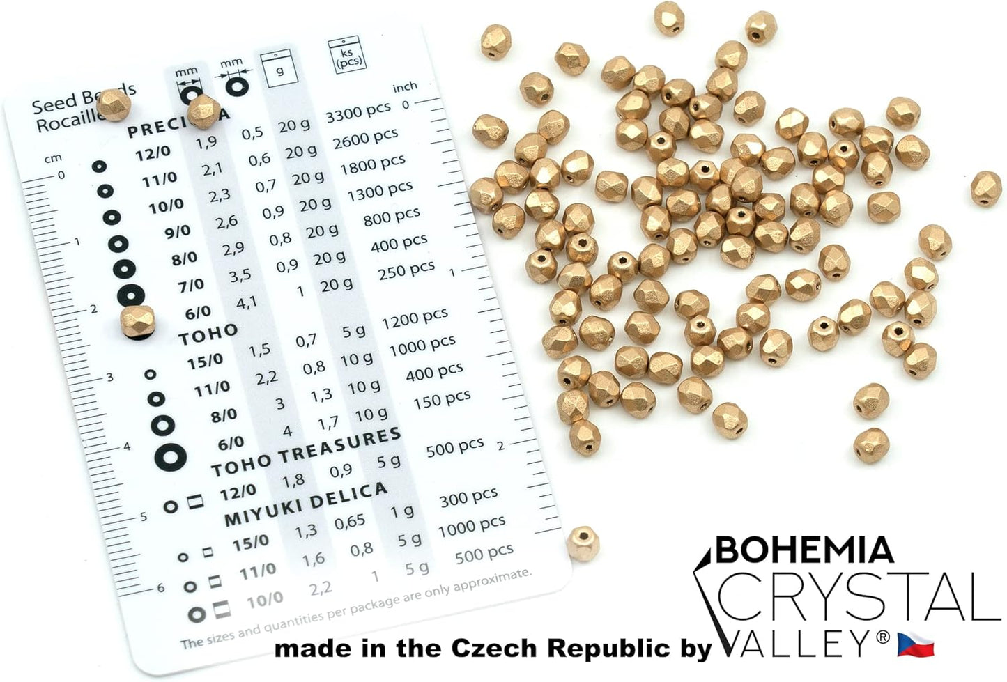 100pcs Faceted Fire Polished Pressed Czech Glass Beads 4mm (0.16in), Aztec Pale Gold - 01710