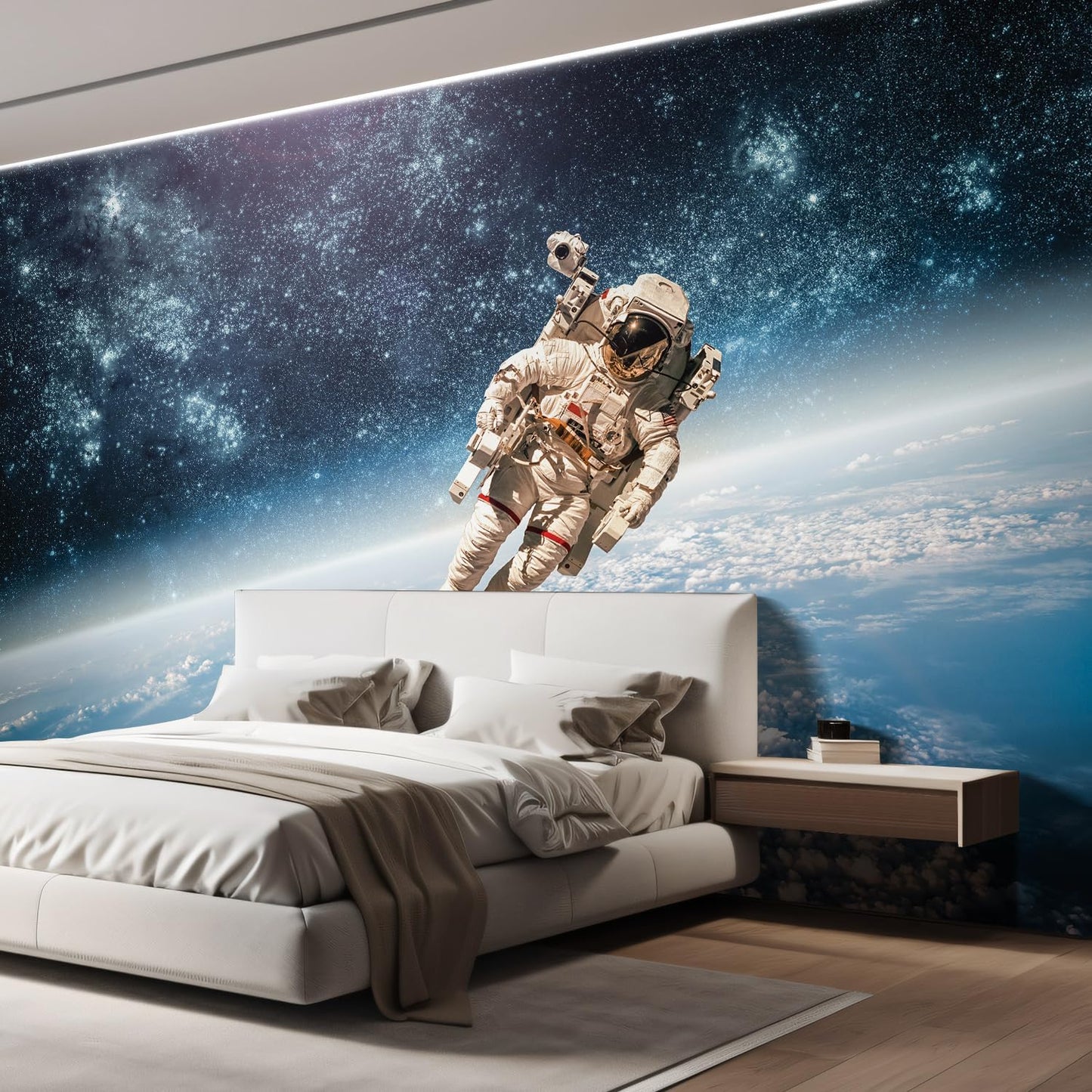 wall26 Wall Sticker/Wall Mural an Astronaut Floating About Planet Earth, Not Peel and Stick, Non-Woven Wallpaper Decorative for Bedroom, Living Room, Office - 99x96 inches