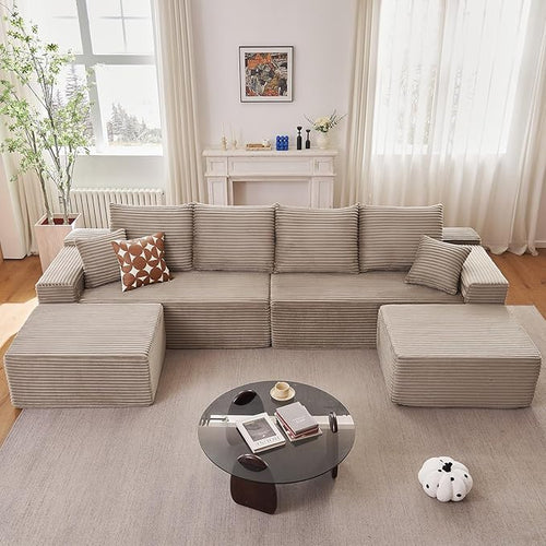 140" Sectional Cloud Couch for Living Room, Modular Floor Deep-Seat Sofa by Lakifun
