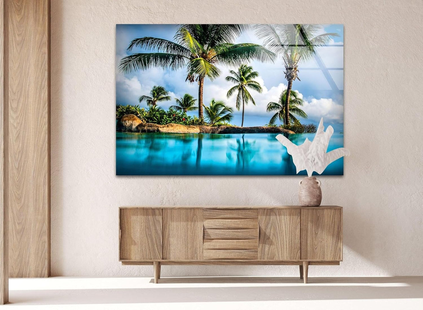 My Photostation.com Round 31,5'' Island & Blue Sea Glass Wall ArtTempered Glass Printing Wall Decor Large Wall Art Wall Hangings