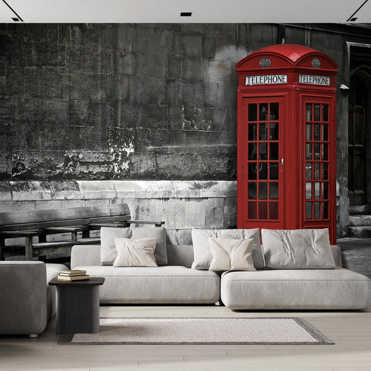 wall26 Wall Sticker/Wall Mural British Phone Booth in London, Not Peel and Stick, Non-Woven Wallpaper Decorative for Bedroom, Living Room, Office - 132x168 inches