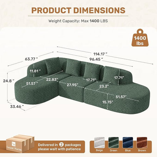 114 Inch Boneless Couches for Living Room, Modern Modular Sectional Sofa - Image 2