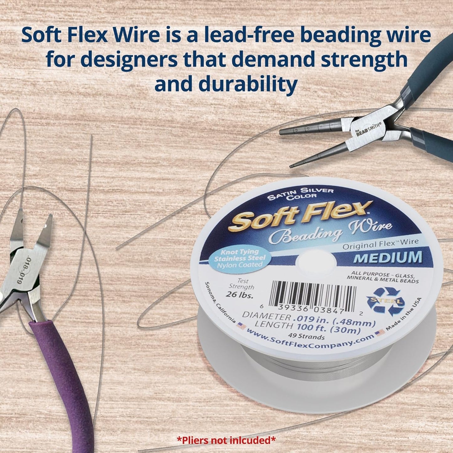 Soft Flex 49 Strand Beading Wire - Medium 0.19 Diameter - 100 Feet Nylon Design Wire